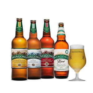 Cupom de desconto - Kit Patagonia: 4 Garrafas sortidas + Taça de Cristal por 79,60