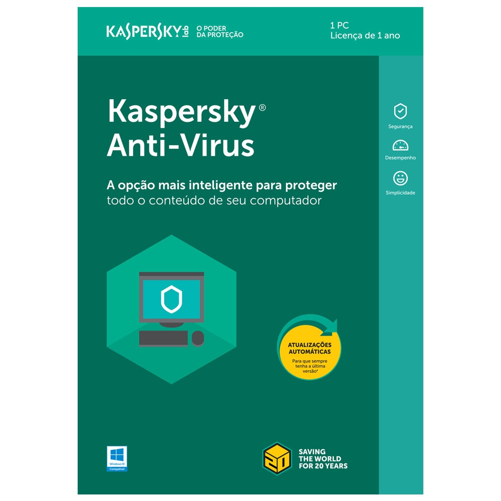 Cupom de desconto - R$20 OFF em Kaspersky Antivírus 2018 1 PC - Digital para Download